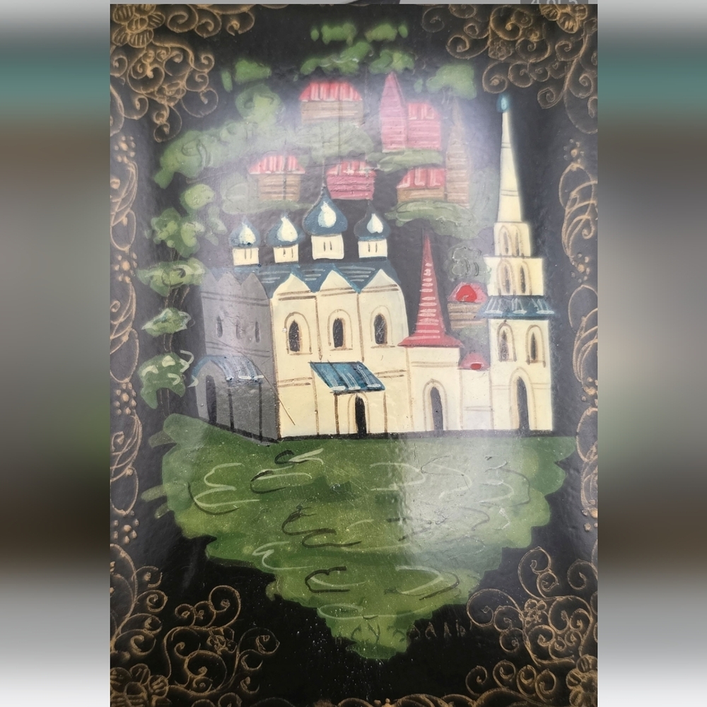 Vintage Signed Rare Handpainted Russian Rectangular Lacquer Trinket Box - Picture 6 of 10